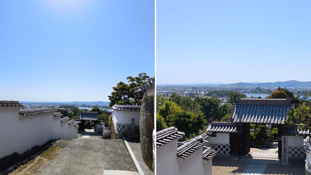 恵亮院へ下る道から門越しに見える千町平野