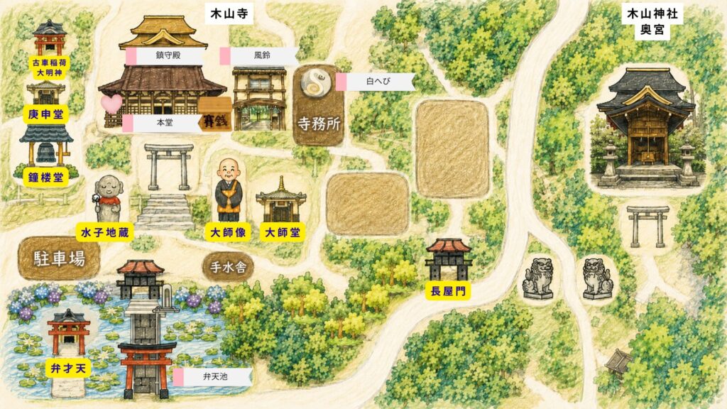 木山寺と木山神社本宮の境内マップ