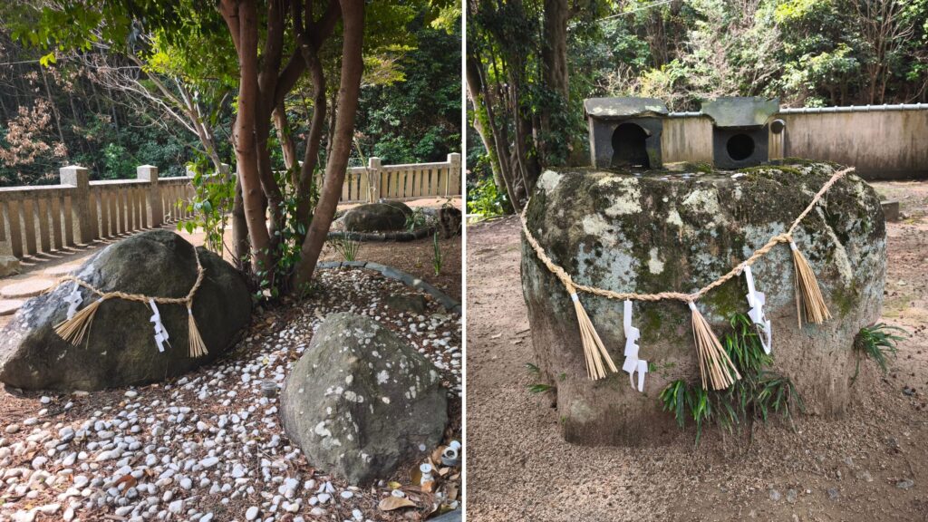 窪八幡宮 注連縄の張られた磐座
